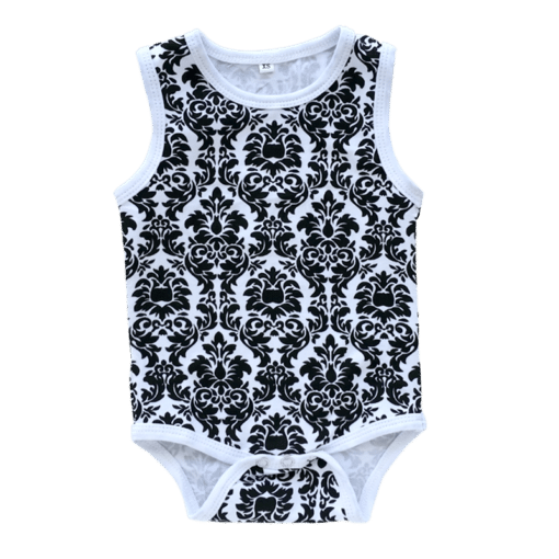 Black Damask Pattern Sleeveless Bodysuit